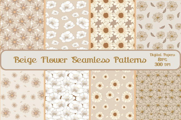 Beige Flower Seamless Patterns for Creative Projects