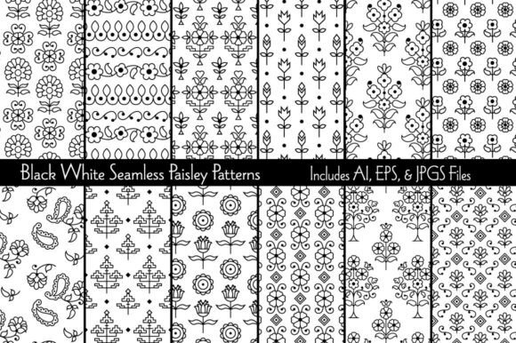 Black White Seamless Paisley Patterns