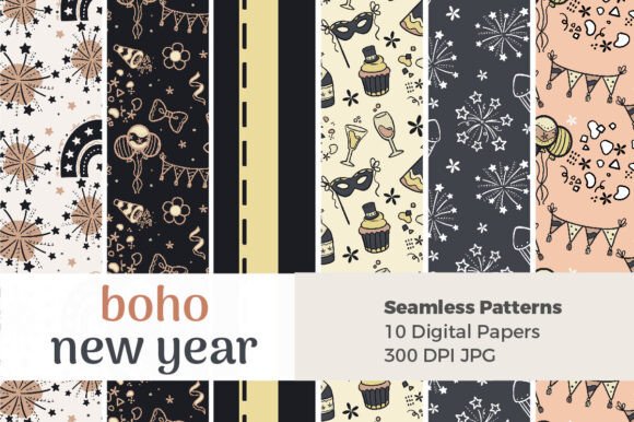 Boho New Year Seamless Patterns