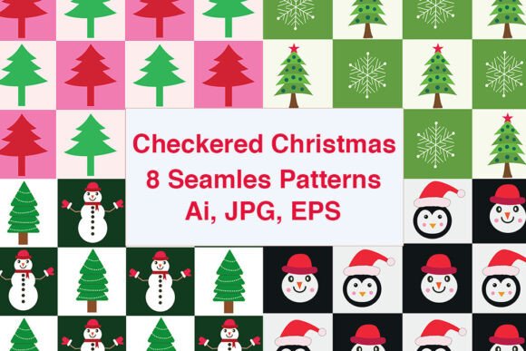 Checkered Christmas 8 Seamless Patterns