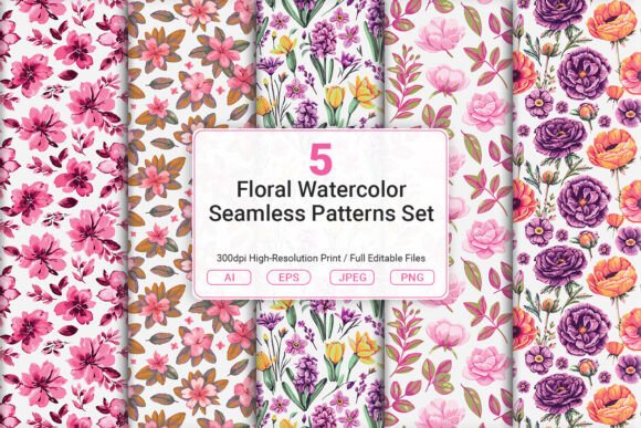 Floral Watercolor Seamless Patterns Set: Elevate Your Designs with Nature's Softest Touch