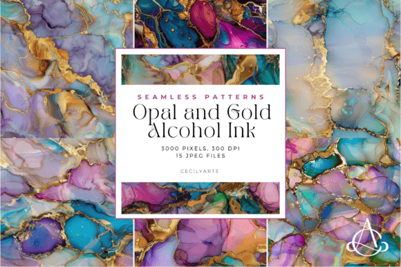 Opal Gold Alcohol Ink Seamless Patterns