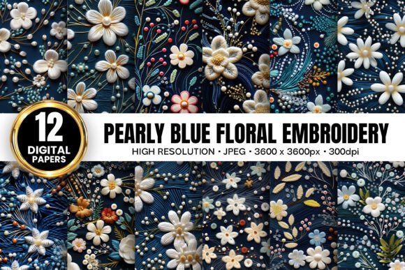 Pearly Blue Flowers Embroidery Patterns: Elevating Digital Craftsmanship with High-Resolution Design