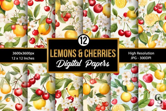 Watercolor Lemon s Cherry Patterns