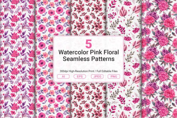 Watercolor Pink Floral Seamless Patterns