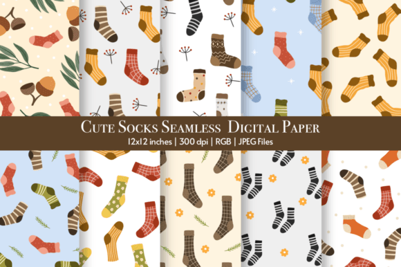 Winter Socks Seamless Digital Patterns for Crafting